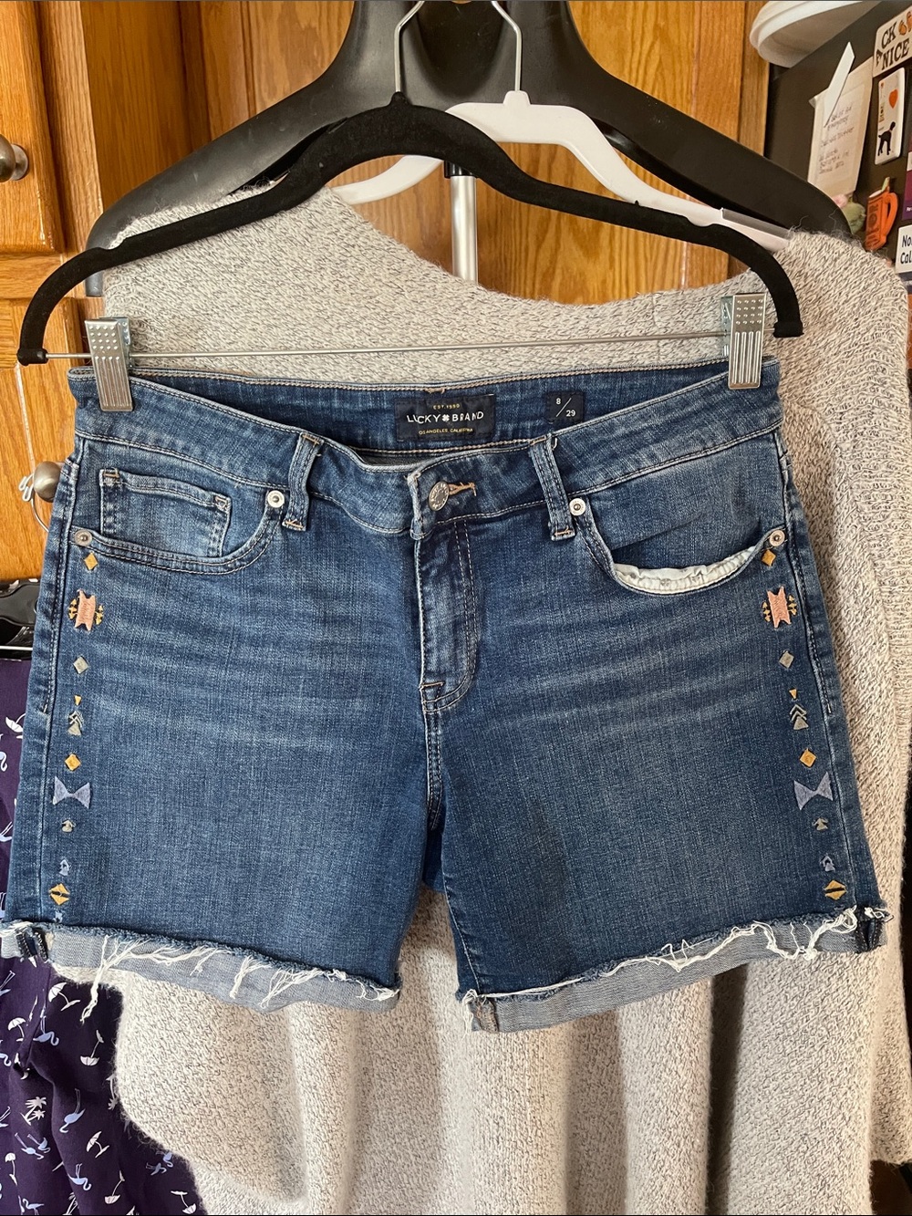 Lucky Brand Women's Dark Blue Denim Shorts 8 / 29 Embroidered